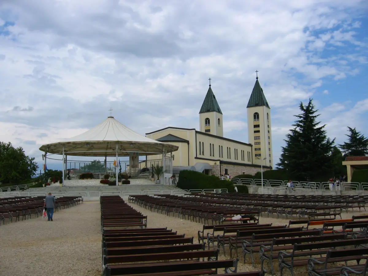 St James's Church and the outdoor altar area in Medjugorje