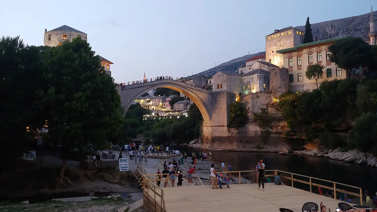 The Old Bridge in Mostar at sunset