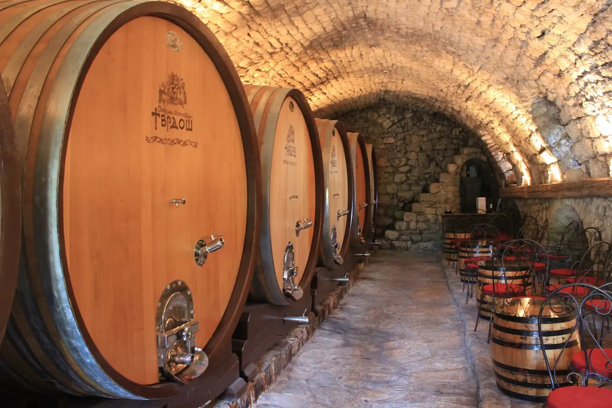 Wine barrels in the cellar of Tvrdoš Monastery